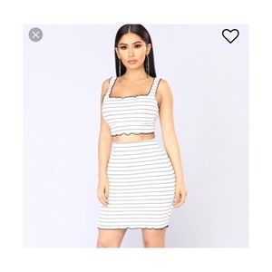 Striped Two Piece Skirt Set White Ruffle Top